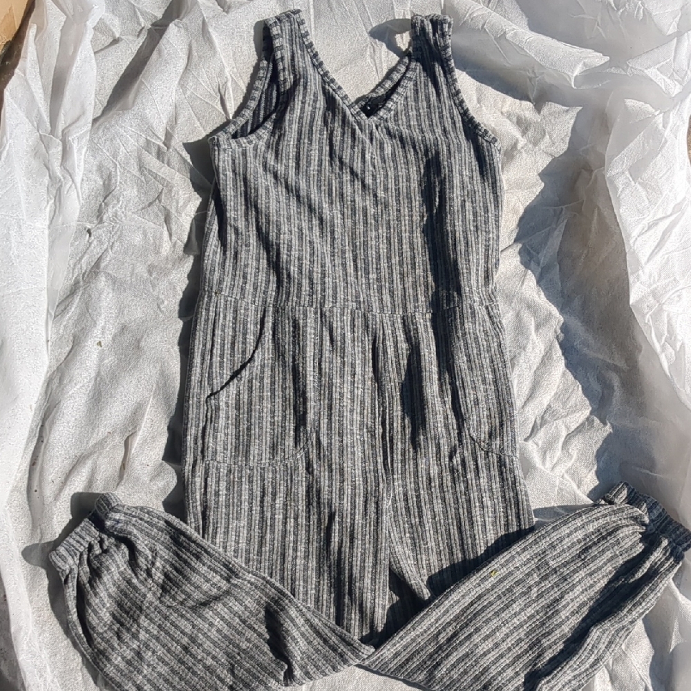 Art Class Charcoal Striped Women's Pajama Jumpsuit  Size For Girls XL 14/16